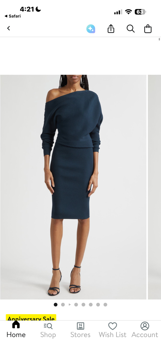 Reiss Lara Rib Knit off shoulder dress